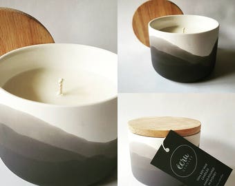 Charcoal Scented Soy Candle. Glazed ceramic inside makes this a re-useable storage container once candle has burnt.