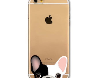 Bulldog iPhone 6 6S 6+ Plus Case French Bulldog Clear Soft Transparent Black White Fawn Tan Peeking Frenchie Dog Phone Case