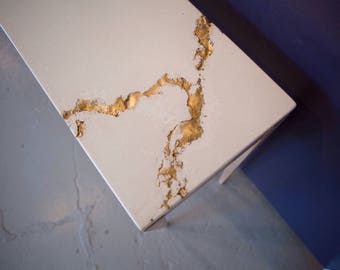 White concrete with gold veins console table - The Mae