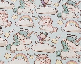 Unicorn KNIT Fabric, Cotton Knit Fabric, Knitwear Fabric by the HALF YARD, Cotton, Colourful Unicorn Fabric, unicorn Fabric