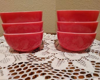 Vintage Pyrex Small Red Square Bowls set of 6
