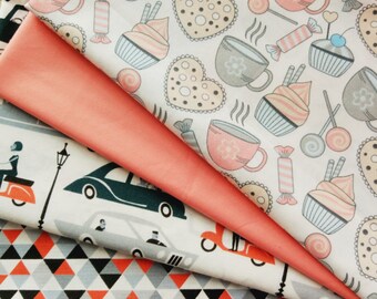 Premium cotton fabric,baby fabric, nursery fabric,sewing fabric,geometric print,natural fabric,fabric by the yard,car print,cakes print