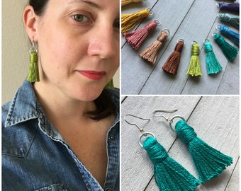 Modern Tassel Earrings - 2" Cotton Tassel Choose from 14 Colors - Simple Minimal Lightweight Dangle Earrings - Boho Earrings Gift for Her