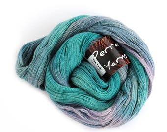 Pure yak handdyed laceweight yarn, 100% yak lace knitting crochet Perran Yarns, Moonscape blue purple variegated yarn skein uk seller