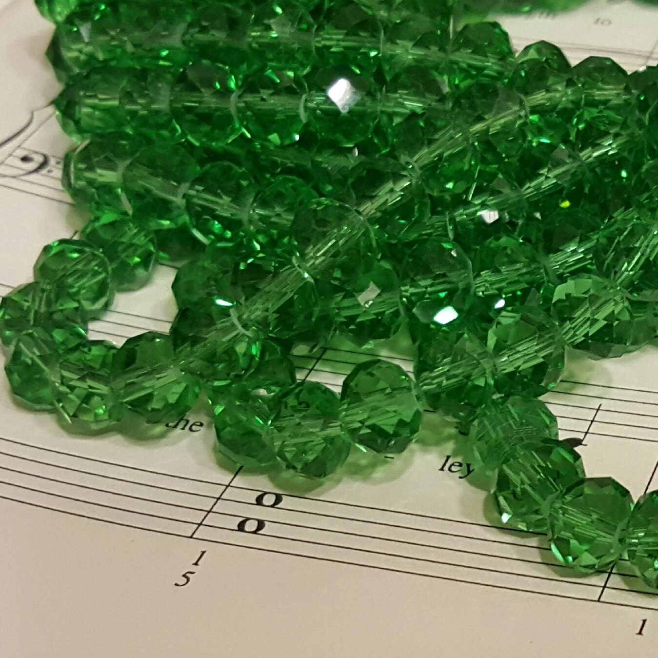 Glass Beads 30 pcs. Faceted Beads 10mm x 7mm Beads Green Glass