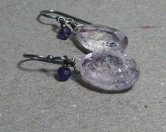 Purple, Moss Amethyst Earrings February Birthstone Oxidized Sterling Silver Earrings Gift for Her
