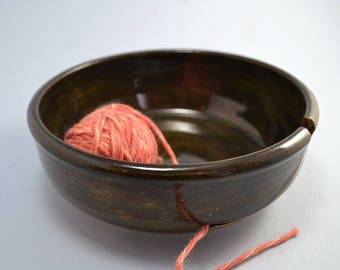Stoneware yarn bowl for knitters and crocheters