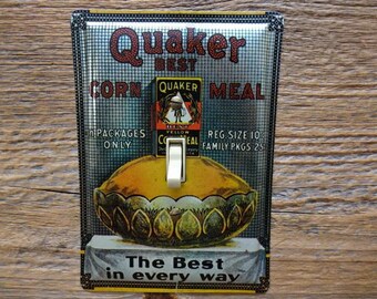 Antique Lighting Farmhouse Kitchen Decor Light Switch Cover Switchplate Made From An Old Vintage Quaker Cornmeal Tin Plate Plates SP-0340