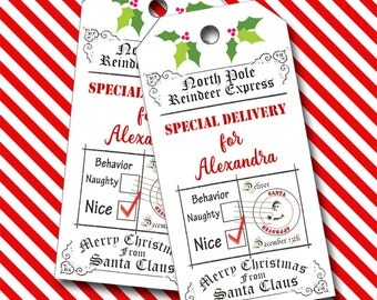 Special Delivery from Santa, Christmas Tags, Personalized Tags - Set of 8