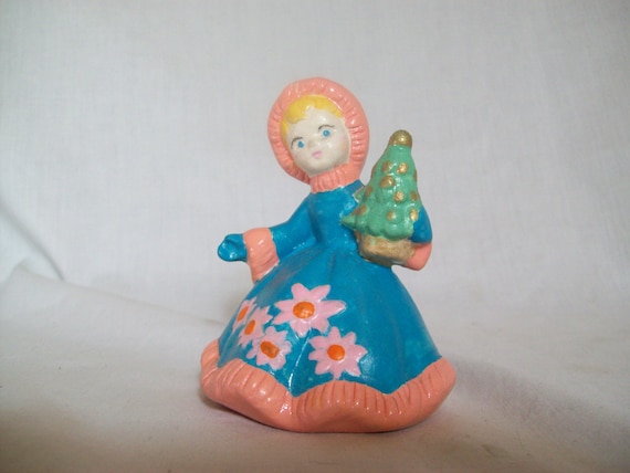 Christmas Girl, Christmas Figure, Girl Figurine, Blue, Pink figurine, Girl Holding Christmas Tree, Winter Figure, Ceramic, Gift, Girl Gift