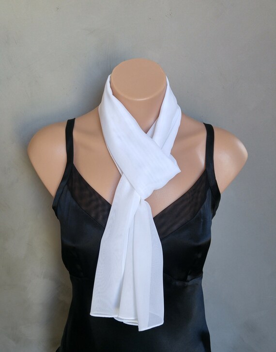 White Sheer Chiffon Skinny Scarf Crisp White Scarf Sheer White Scarf White Skinny Scarf Chiffon White Scarf White Chiffon Scarf Sheer White