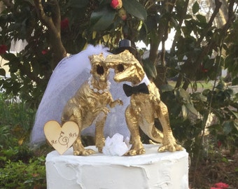 Dinosaur Wedding Cake Topper, T-Rex Cake Topper, Gold Dinosaurs-Prehistoric-Animal Cake TopperWedding Topper