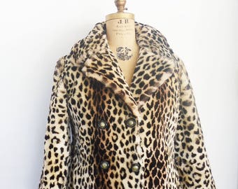 vintage faux leopard print coat mouton fur coat maxi
