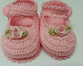 Crochet Christening Baby Girl Booties White Antique by barreez
