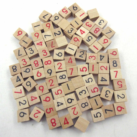 Miniature Wooden Sudoku Tiles or Game Pieces with Black and