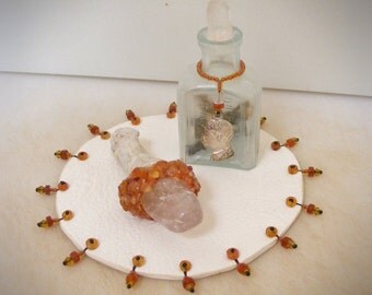 MOTIVATED & ENERGIZED mini altar, 3 piece set with >>> Deerskin Mat, antique bottle with OSHA and Quartz Crystal, mini wand <<< ritual tool