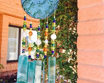 Windchime Lizard Teal Garden Decor Gift Yard Art Porch Decor