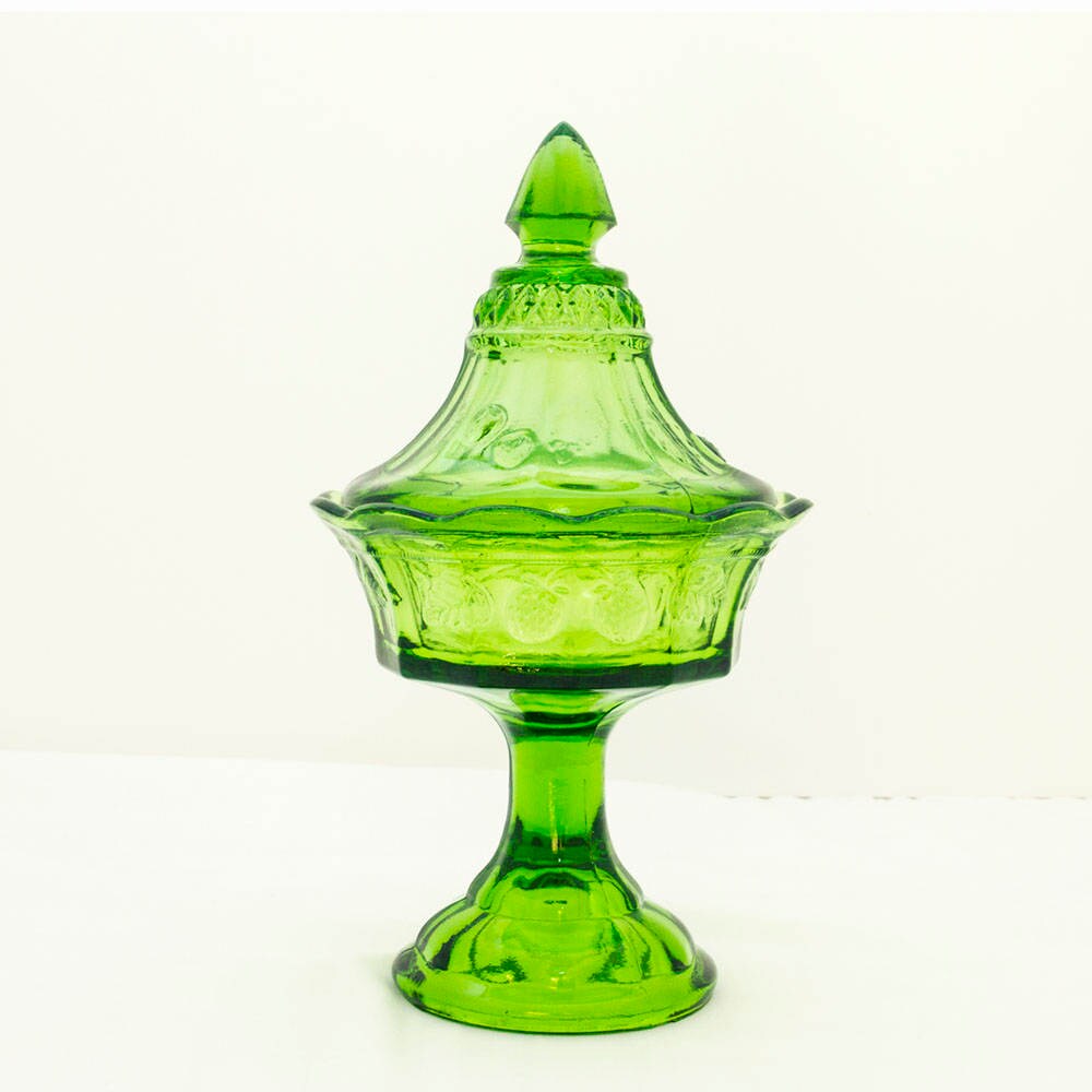 Green Candy Dish Pedestal Candy Dish Tiara Compote Covered