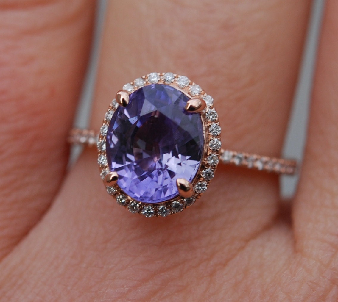 Lavender sapphire ring diamond ring 14k rose gold by EidelPrecious