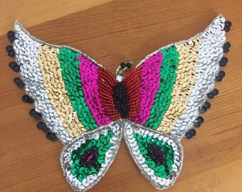 Vintage Large Sequined Butterfly Applique