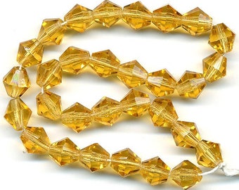 Vintage Topaz Glass Beads 8mm Faceted Bicone Beads 30 Pcs. Made in W. Germany