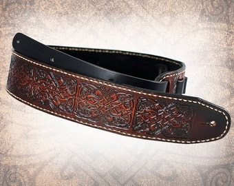 Leather Guitar Strap - Celtic Hounds