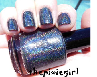 HOLOGRAPHIC Linear Rainbow Spectraflair Black Nail Polish Lacquer 15mL Full Sized Bottle