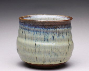 handmade ceramic tea bowl, pottery cup, chawan, teacup with creamy white wood ash glazes