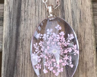 Terrarium necklace Flower necklace, flower jewelry, Rose gold with pink flowers, bridesmaid gift, boho necklace, hippie jewelry, flower gift