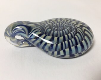 Hand Made Lampwork Glass Pendant - Large Focal Piece with Ample Bale - Blue Spiral Twist - Teardrop Shape