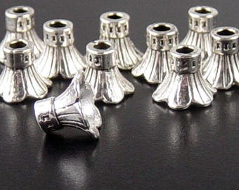 Silver Bead Cap 10 Antique Silver Flower Cone 10mm x 10mm hole 3mm NF (1109cap11s1)