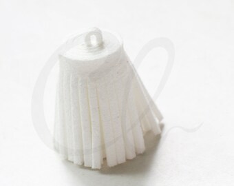 One Piece of Faux Suede - Velvet Cord - Tassels - 28x16mm - White (C8)