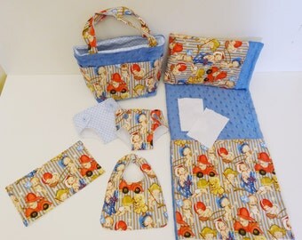 Bitty Baby Basics in Baby Boy - Diaper Bag and Diapers with Blanket and Pillow for doll