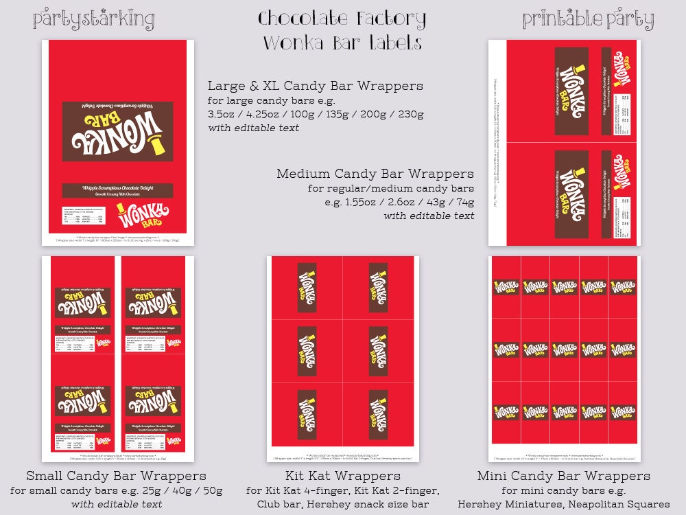 Wonka Bar labels Wonka Bar candy bar label Willy Wonka