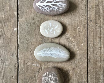 Circle of Life 2 - Painted Stones - Collection of 4 Pebbles with Nature Designs - by Natasha Newton