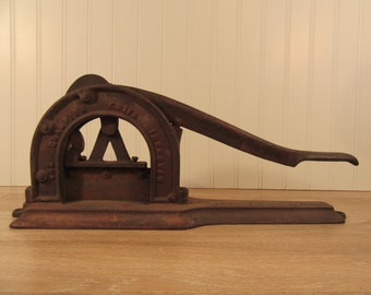 Reduced...Rustic old metal tobacco cutter- fully functioning, Champion Knife Improved Enterprise, Phil.- solid weighty, great home decor