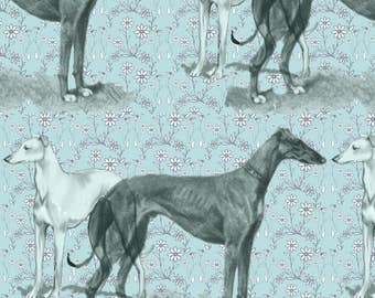 Floral Greyhound Fabric - The Greyhound And The Whippet Fabric By Dogdaze - Floral Greyhound Pet Cotton Fabric By The Yard With Spoonflower