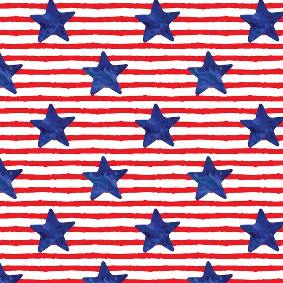 Stars And Stripes Fabric Blue Watercolor Star On Stripes By