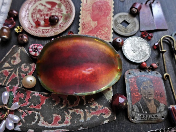 Rustic resin inspiration kit- bead soup junk lot assortment- Red Lips Bracelet