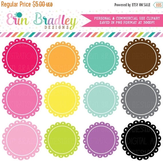 50% OFF SALE Scalloped Frames Clipart Clip Art Personal & Commercial Use Digital Scrapbooking Il_570xn