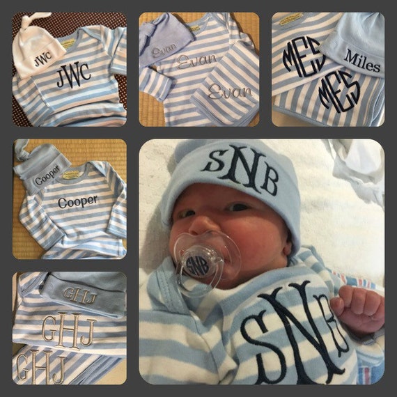 2 piece striped monogrammed baby boy gift set. 06 month Baby