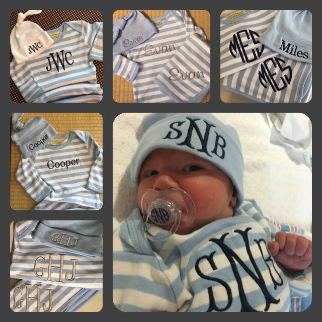 2 piece striped monogrammed baby boy gift set. 06 month Baby