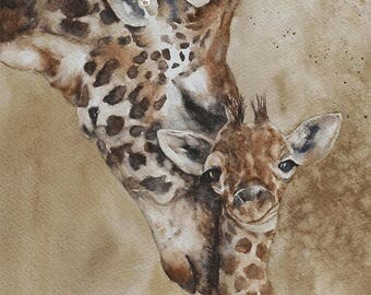 for him father's day gift giraffe painting sign watercolour PRINT art giraffe nursery art print African wall hanging african art minimalist