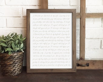 wedding vows print, wedding keepsake, first wedding anniversary gift, paper wedding gift, personalized wall art, first dance song keepsake