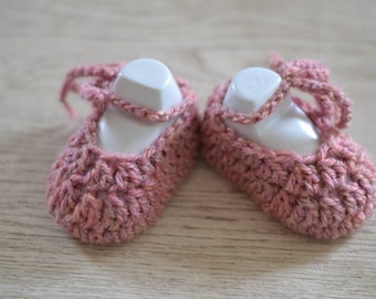 Newborn Ballerina Dusky Pink Crochet Baby Shoes