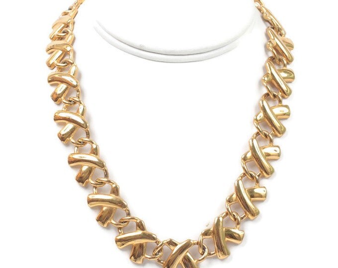 Anne Klein Necklace Gold Tone X Links Bold Chunky 1980s Retro