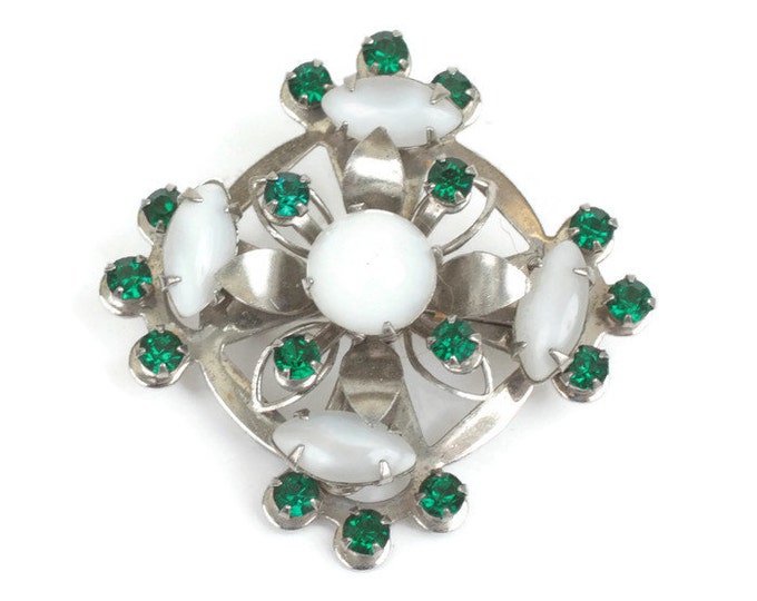 Vintage Celtic Design Pin Glass Moonstones Green Stones