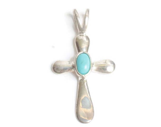 Avon Sterling Silver Cross Pendant Turquoise Accent Vintage NOS