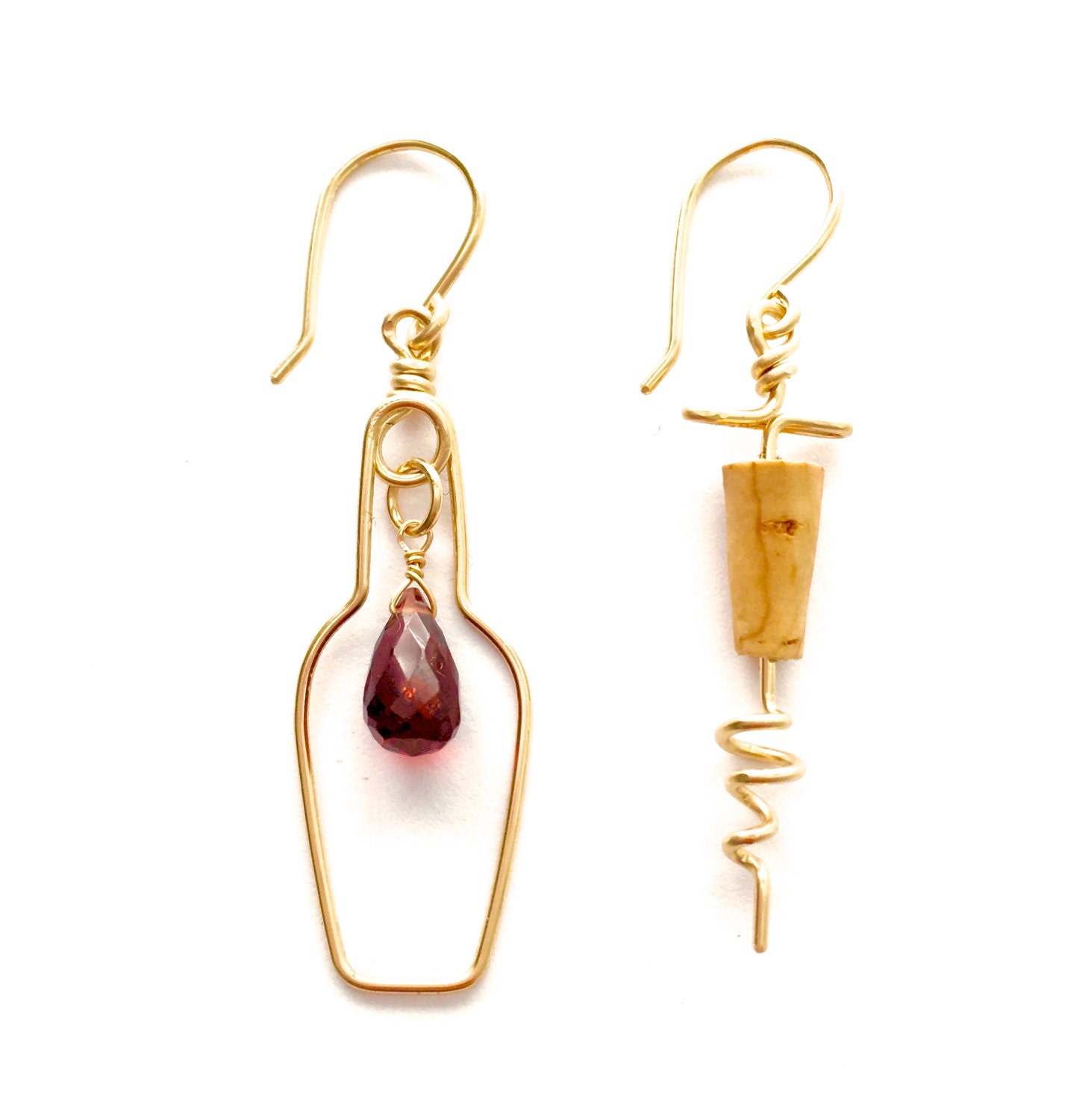 Wine Lovers Earrings. Red Wine Bottle and Cork Screw