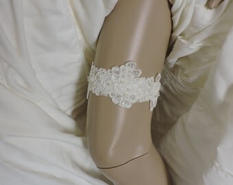 Ivory or White Lace Wedding Garter Small Large or Set